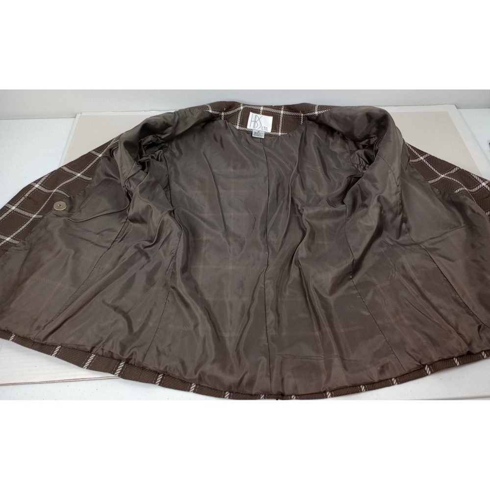 HBS LTD. Women's 14 Brown‎ White Plaid Blazer Jacket - Picture 6 of 13